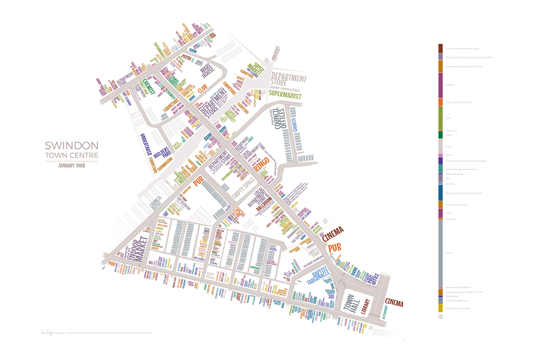 Typographic Maps Swindon Kate Parsons   Town Centre 1968 